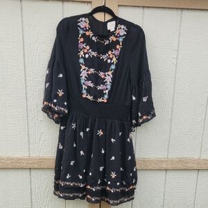 Maeve Anthropologie Anfisa Embroidered Floral Stretch Waist Tunic Dress Size 12